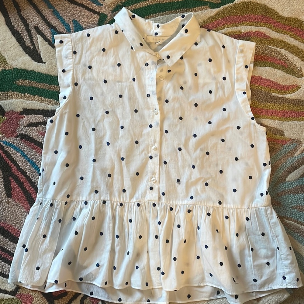 Anthropologie Peplum polka dot top